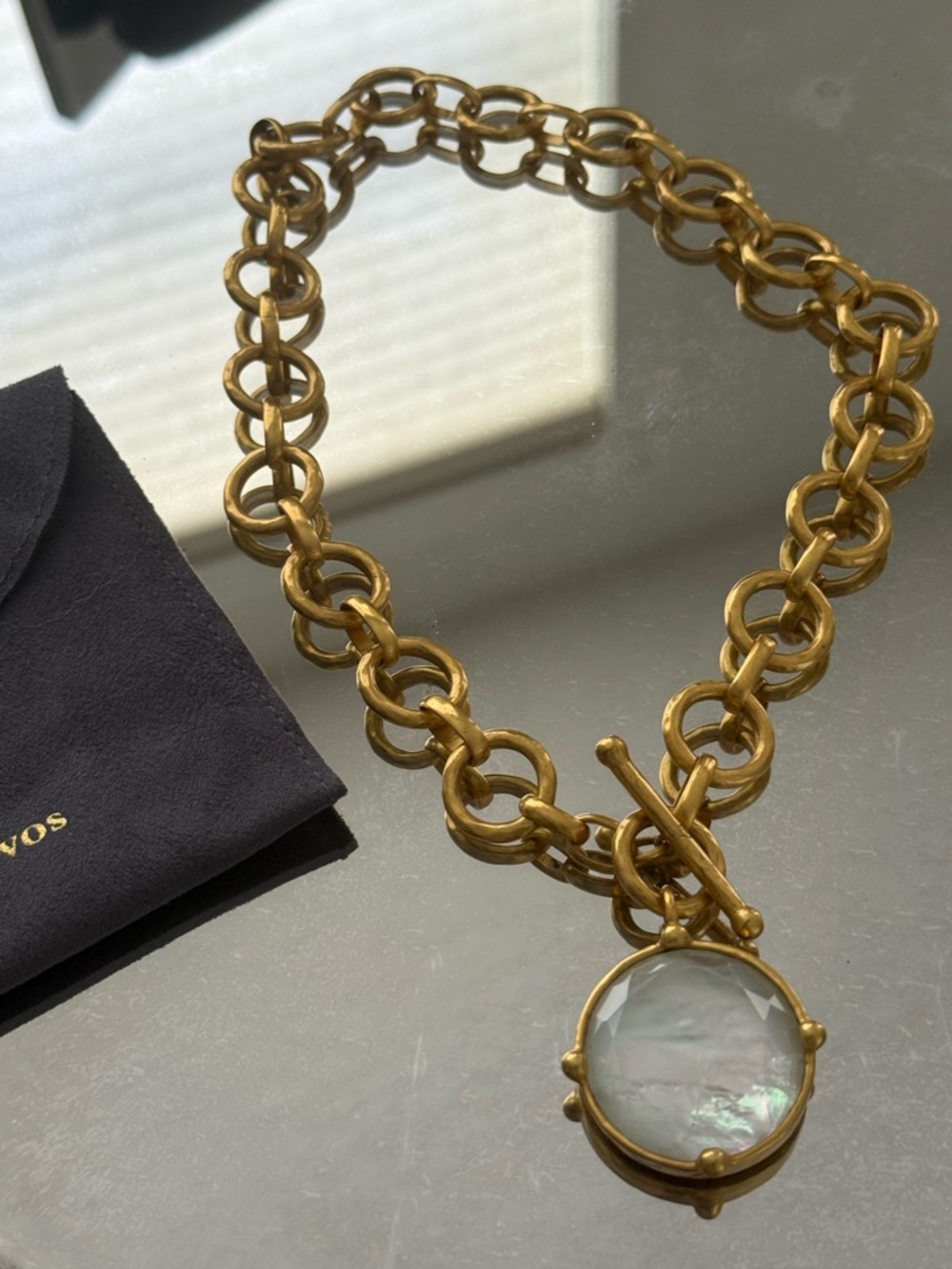 Julie Vos Gold-Tone Link Necklace with Mother-of-Pearl Disc - Picture 7 of 9